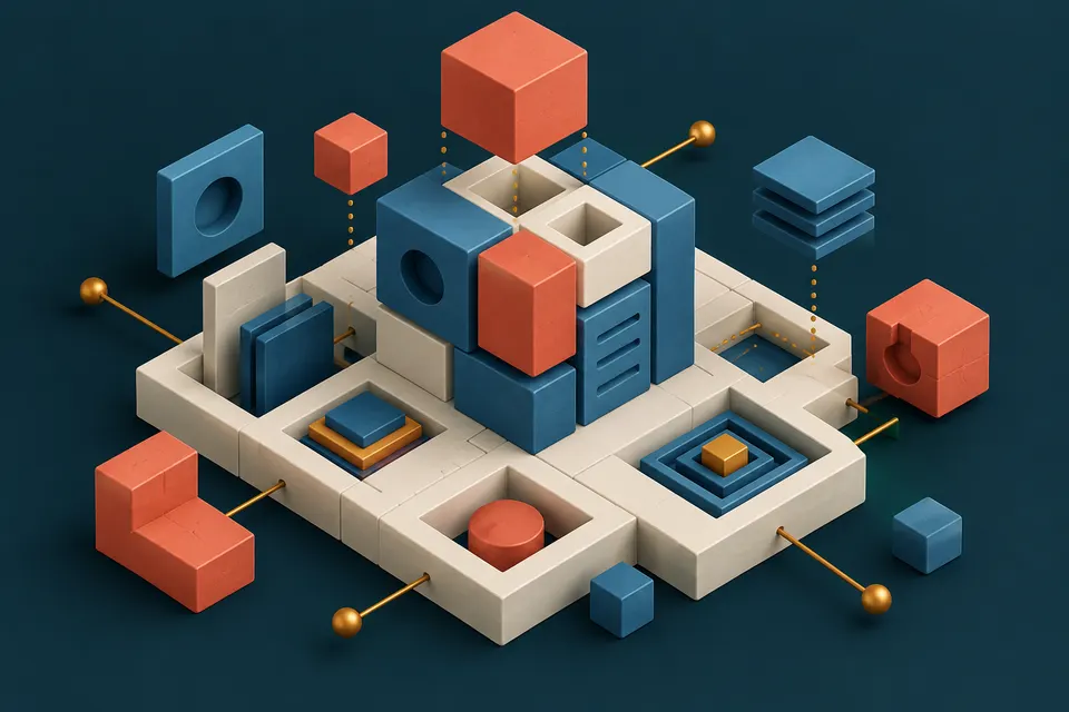 Colored components fitting into a structured grid